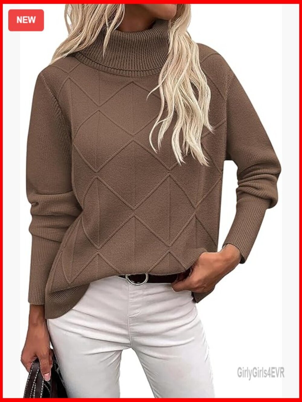 Women's Turtleneck Pullover Sweater Chunky Knit Long Sleeve Trendy Fall Winter
